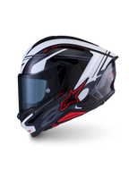 Alpinestars S-R7 A-Core Casco ECE 22.06, casco integrale da moto racing, nero, bianco e rosso, costruzione in composito di carbonio