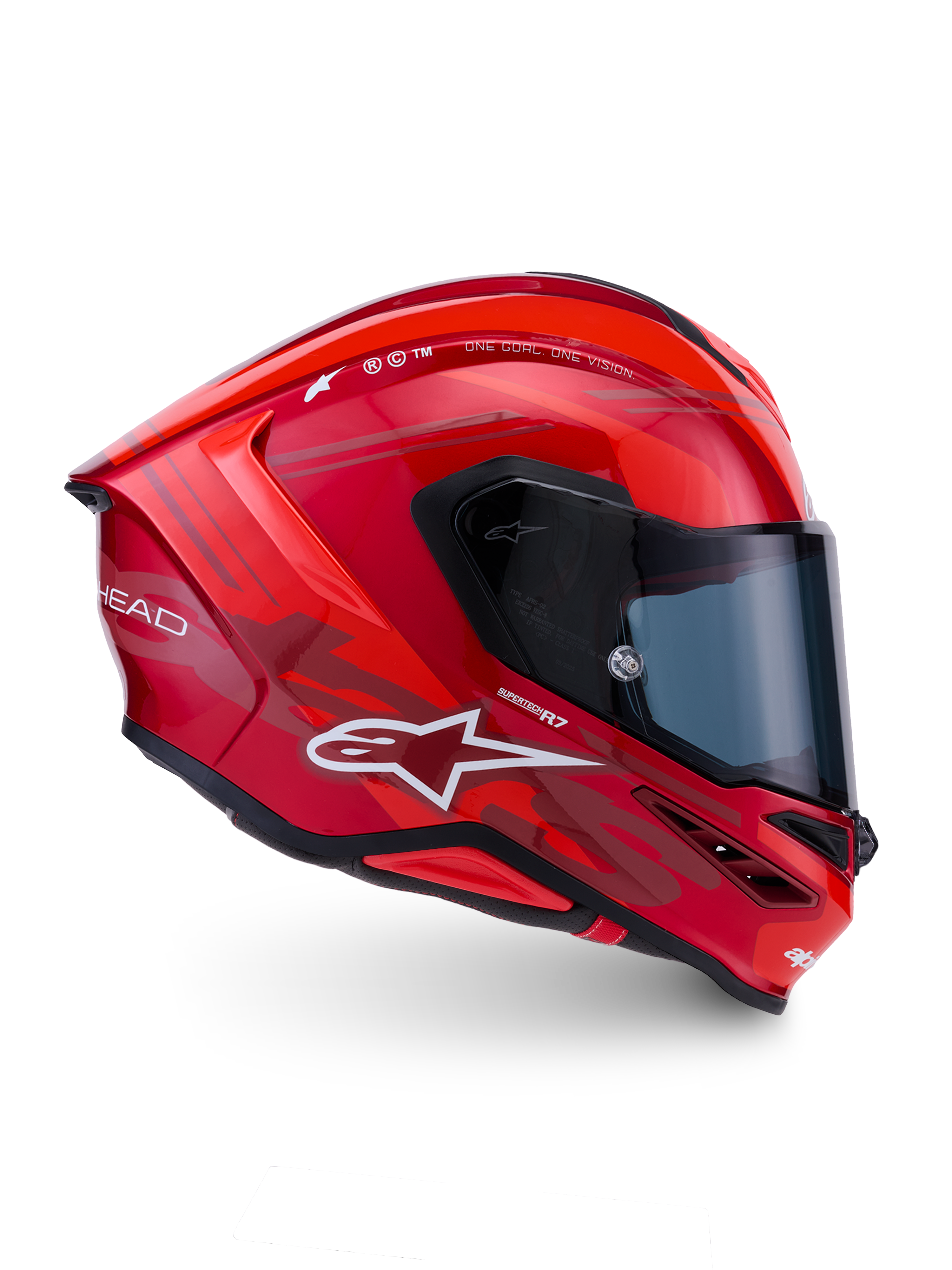 Casco Alpinestars S-R7 A-Core ECE 22.06, casco integrale da moto racing, rosso e bianco lucido con spoiler aerodinamico