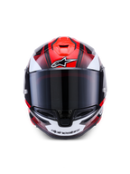 Alpinestars S-R7 Kinetis Casco ECE06, casco integrale da moto racing, nero, rosso e bianco, visuale frontale con visiera e dettagli di ventilazione
