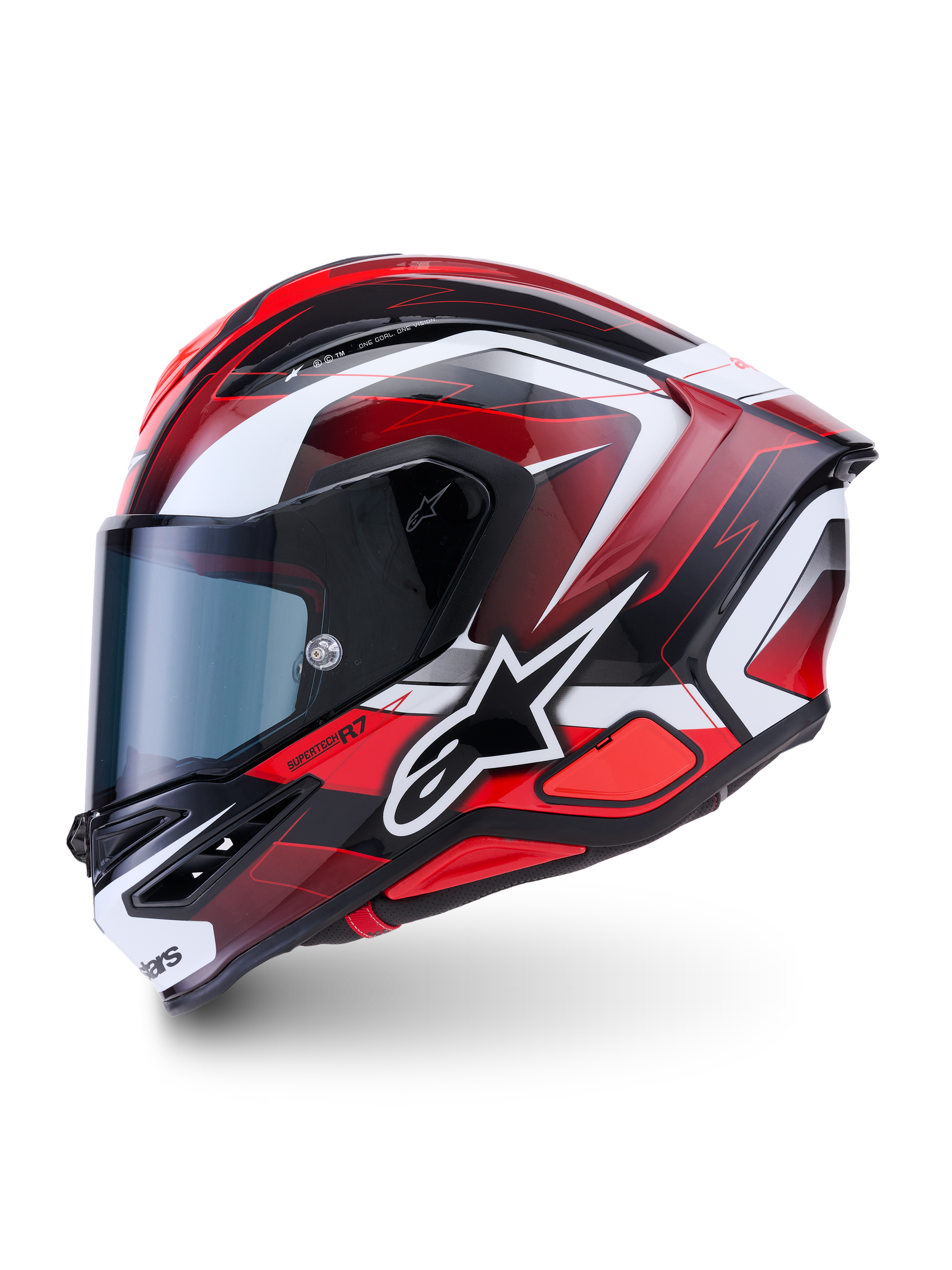 Alpinestars S-R7 Kinetis Casco ECE06, casco integrale da moto racing, nero, rosso e bianco, finitura lucida, costruzione in carbonio certificata ECE 22.06
