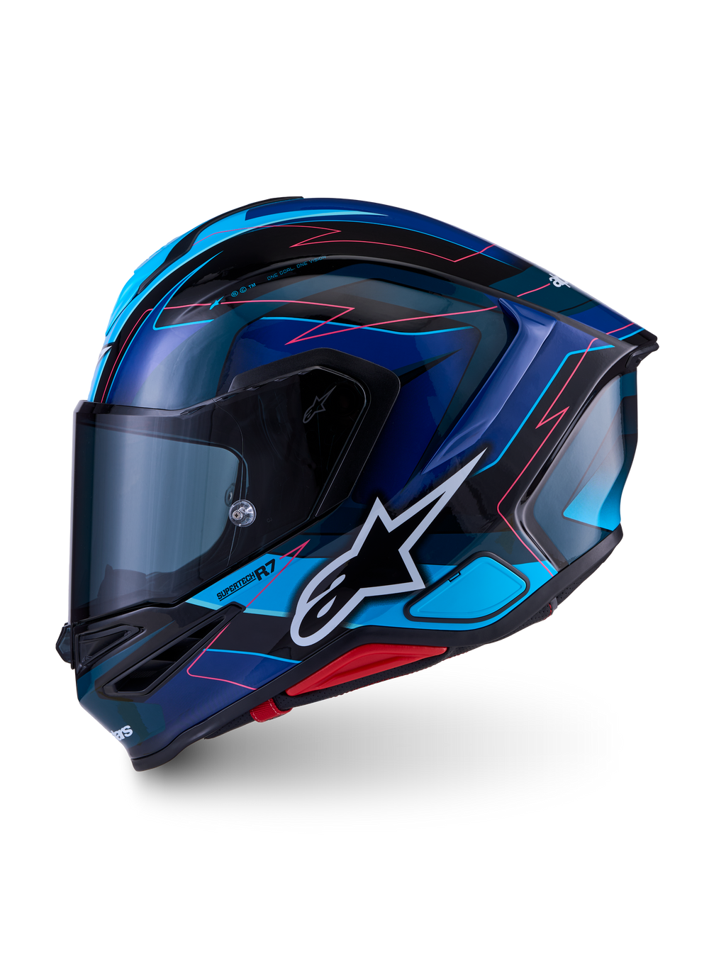 Alpinestars S-R7 Kinetis Casco ECE06/DOT, casco integrale da moto road racing, nero, blu, rosa fluo e bianco, costruzione in composito di carbonio
