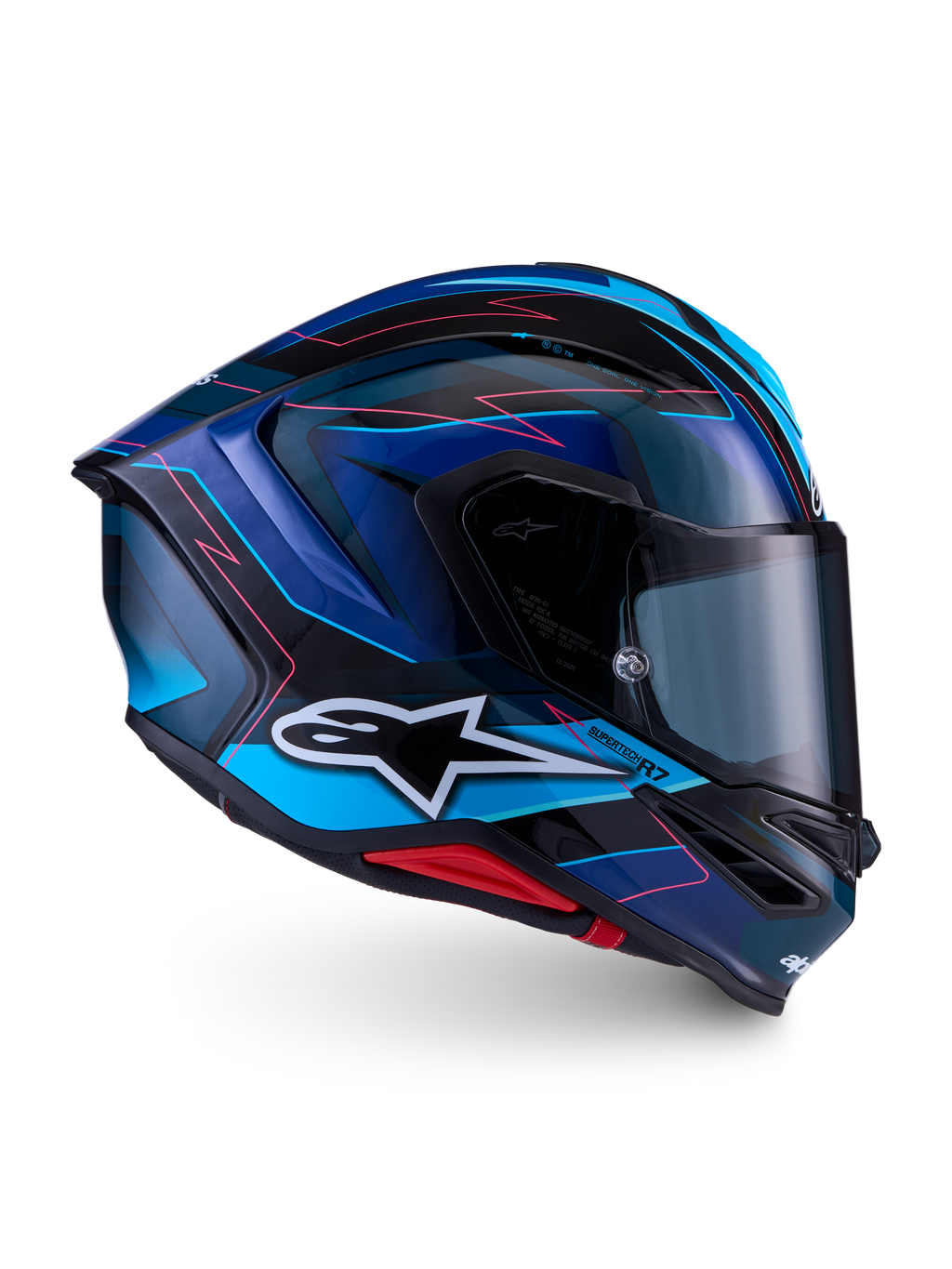 Alpinestars Casco S-R7 Kinetis ECE 22.06, casco integrale da moto racing, nero, blu e rosa con finitura lucida, costruzione in carbonio