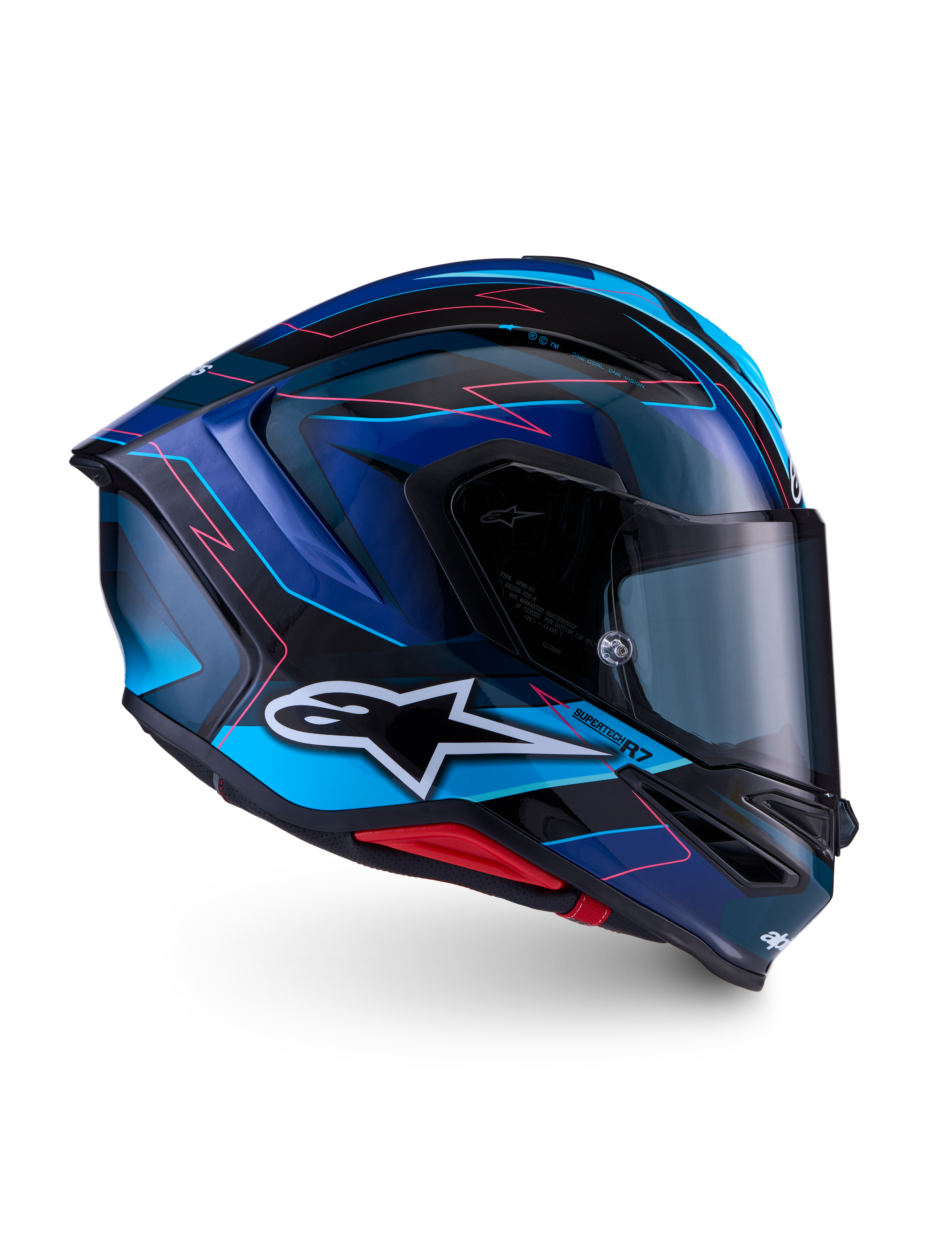 Alpinestars Casco S-R7 Kinetis ECE 22.06, casco integrale da moto racing, nero, blu e rosa con finitura lucida, costruzione in carbonio
