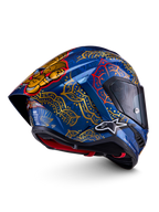 Alpinestars Supertech R10 Martinator Thai, casco integrale racing, blu e oro, calotta in carbonio, certificato FIM ed ECE.