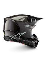 Alpinestars Casco Supertech M10 Solid ECE 22.06, casco da motocross nero lucido in carbonio, vista laterale con prese d’aria e visiera a frontino, certificato ECE