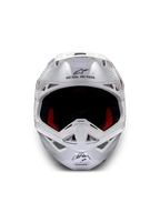 Alpinestars Casco Supertech M10 Solid ECE 22.06, casco da motocross bianco lucido, vista frontale con imbottitura interna rossa e nera