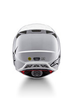 Alpinestars Casco Supertech M10 Solid ECE 22.06, casco da motocross bianco lucido con grafiche nere, prese d’aria posteriori, sistema MIPS e omologazione ECE 22.06, vista posteriore