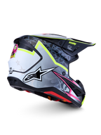 Alpinestars Casco S-M7 Blaster ECE06, casco da motocross nero e grigio con dettagli giallo fluo e rosa, certificato ECE 22.06.