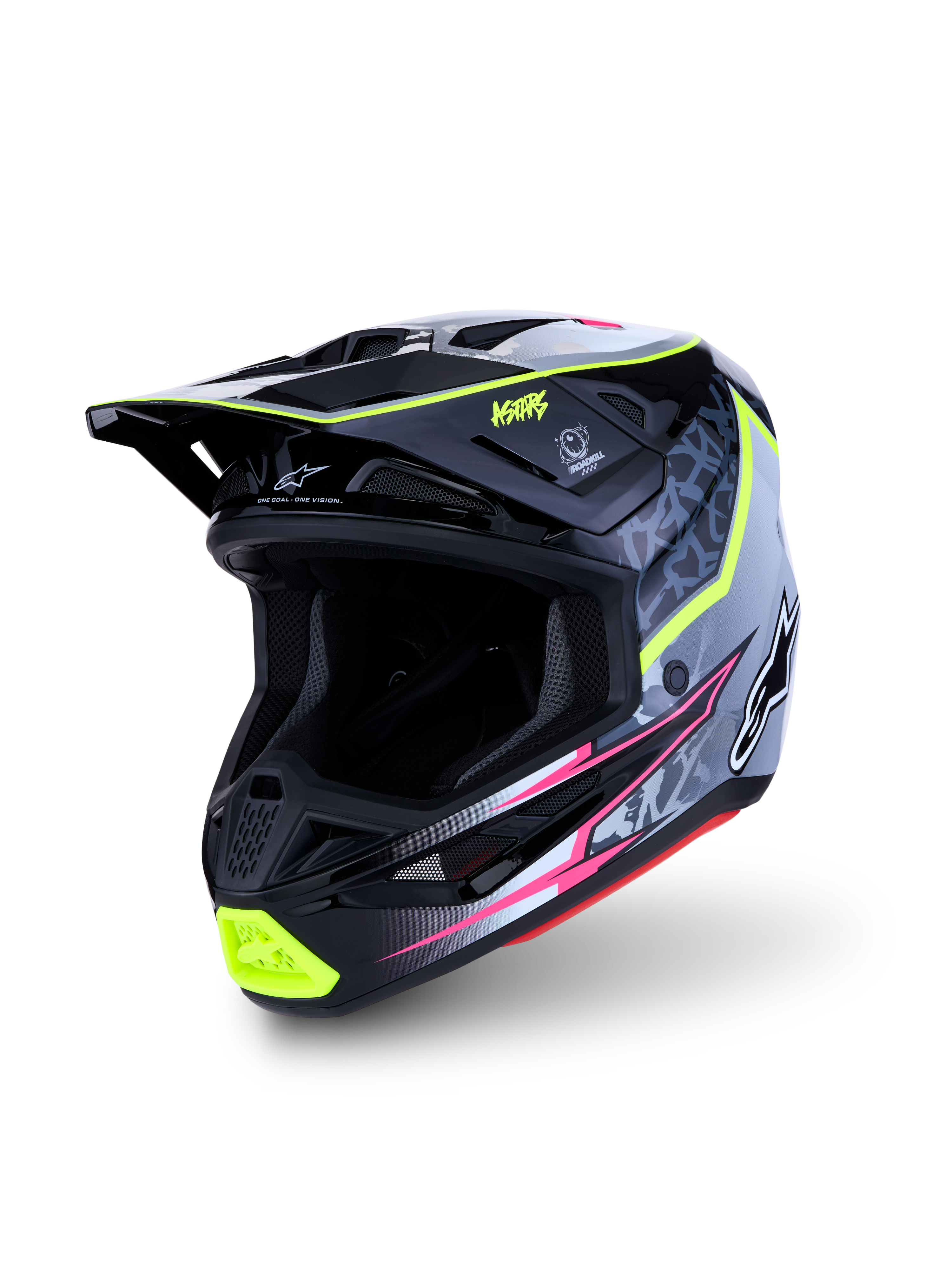 Casco Alpinestars S-M7 Blaster ECE06, per motocross, nero e grigio con dettagli giallo fluorescente, calotta composita, certificato ECE 22.06