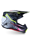 Alpinestars casco S-M7 Blaster, casco motocross nero e grigio con dettagli giallo fluo e rosa, certificato ECE 22.06.