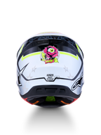 Alpinestars Casco S-M7 Blaster, vista posteriore, bianco e nero con grafica rosa e gialla, certificato ECE 22.06