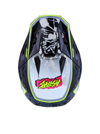 Alpinestars Casco S-M7 Blaster ECE06, casco da motocross nero e giallo fluo, vista dall'alto con calotta aerodinamica e grafiche, certificato ECE 22.06