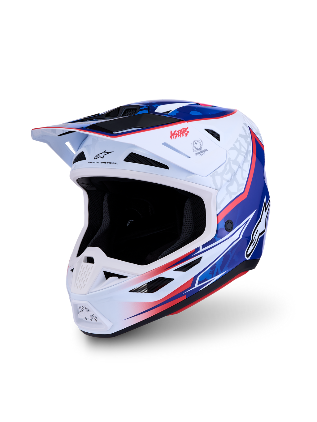Alpinestars S-M7 Blaster ECE06, casco da motocross bianco, blu e rosso lucido, leggero e certificato ECE 22.06