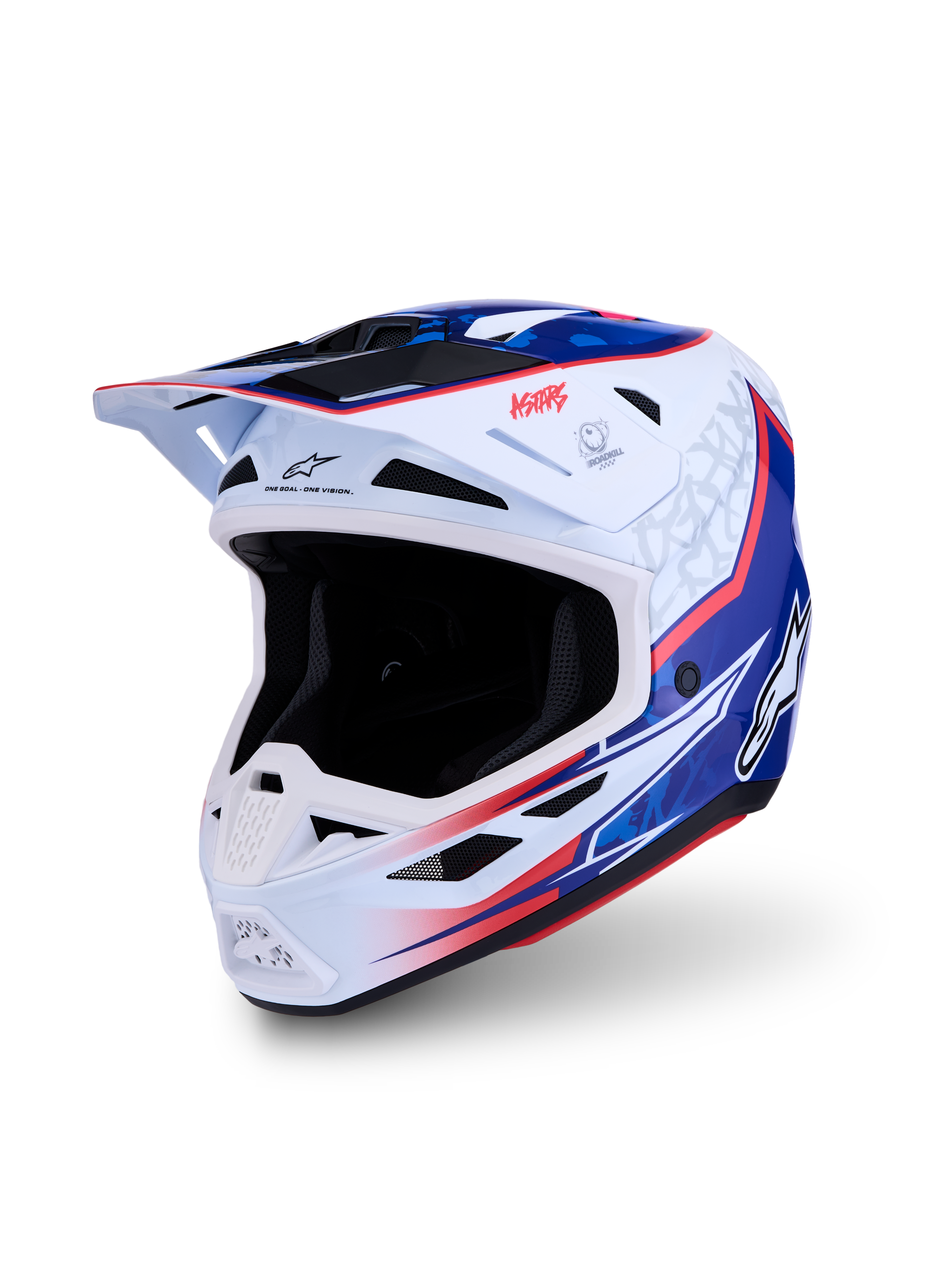 Alpinestars S-M7 Blaster ECE06, casco da motocross bianco, blu e rosso lucido, leggero e certificato ECE 22.06