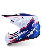 Alpinestars Casco S-M7 Blaster ECE06, casco da motocross bianco e blu lucido con accenti rossi, certificato ECE 22.06