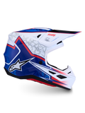 Alpinestars casco S-M7 Blaster da motocross, bianco, blu e rosso, calotta lucida in composito, certificato ECE 22.06