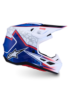 Alpinestars casco S-M7 Blaster da motocross, bianco, blu e rosso, calotta lucida in composito, certificato ECE 22.06