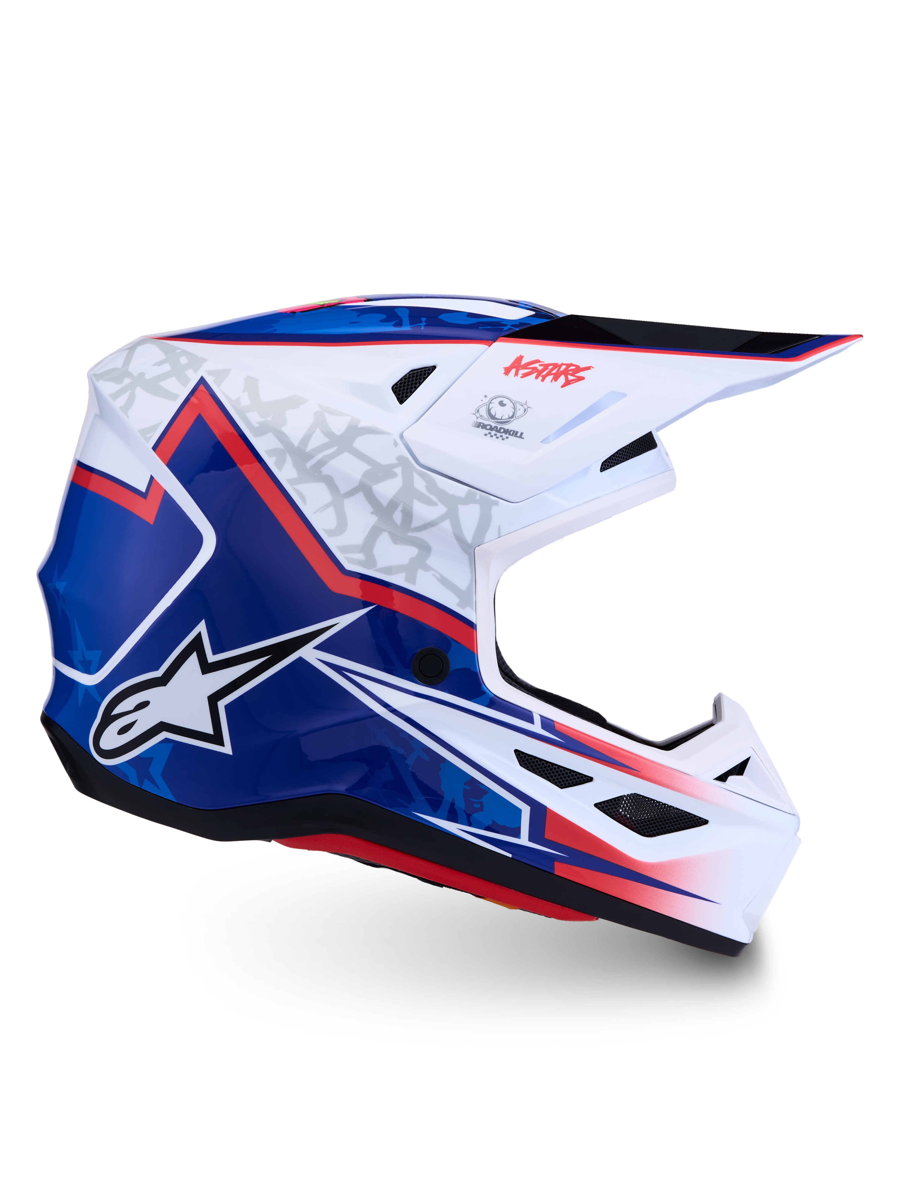 Alpinestars casco S-M7 Blaster da motocross, bianco, blu e rosso, calotta lucida in composito, certificato ECE 22.06