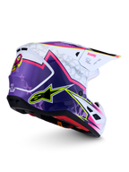 Alpinestars Casco S-M7 Blaster ECE06, casco da motocross e off-road, viola, rosa e bianco lucido, calotta aerodinamica, certificato ECE 22.06