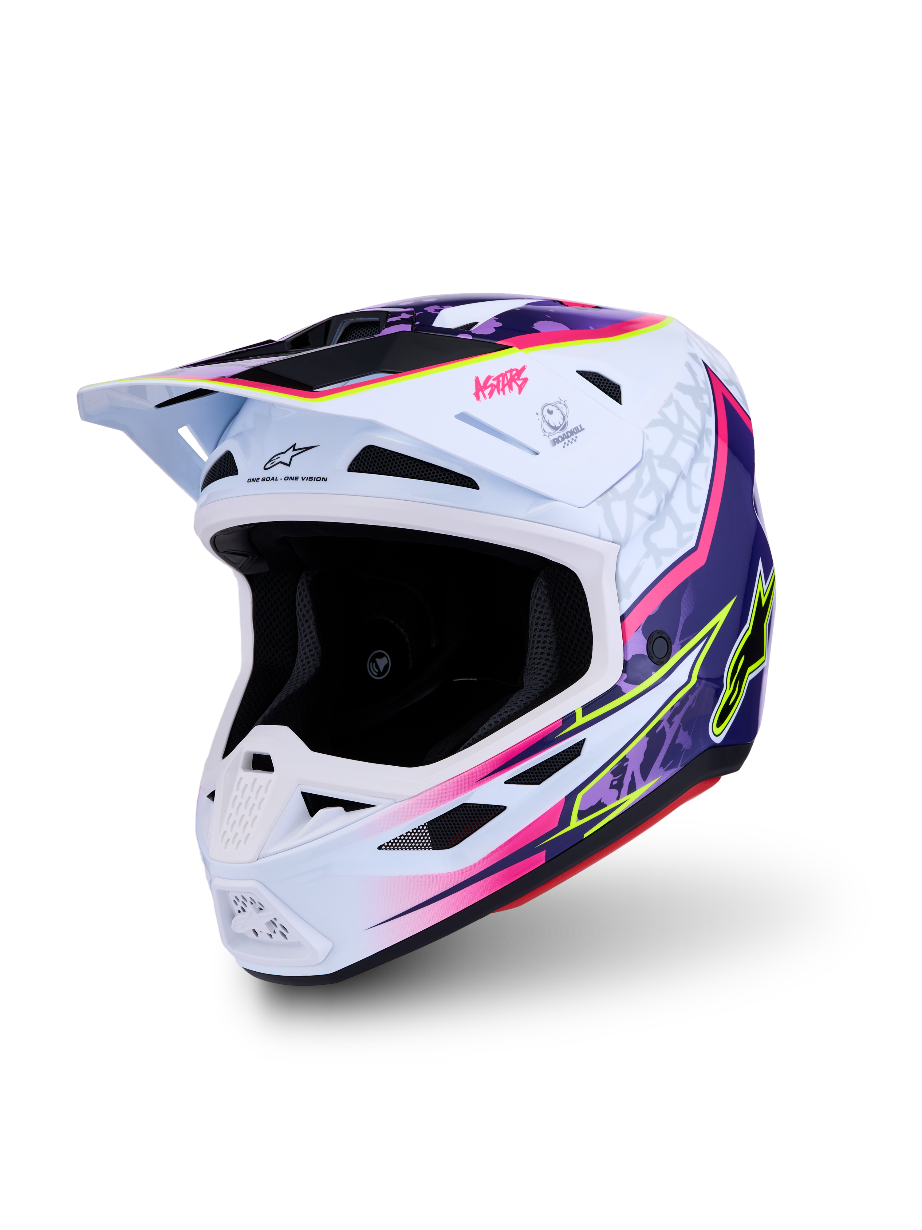 Alpinestars casco S-M7 Blaster ECE06, casco da motocross bianco, viola e rosa, calotta aerodinamica, certificato ECE 22.06
