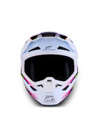 Alpinestars Casco S-M7 Blaster ECE06, casco da motocross bianco con grafiche lucide viola e rosa per corse off-road, certificato ECE 22.06