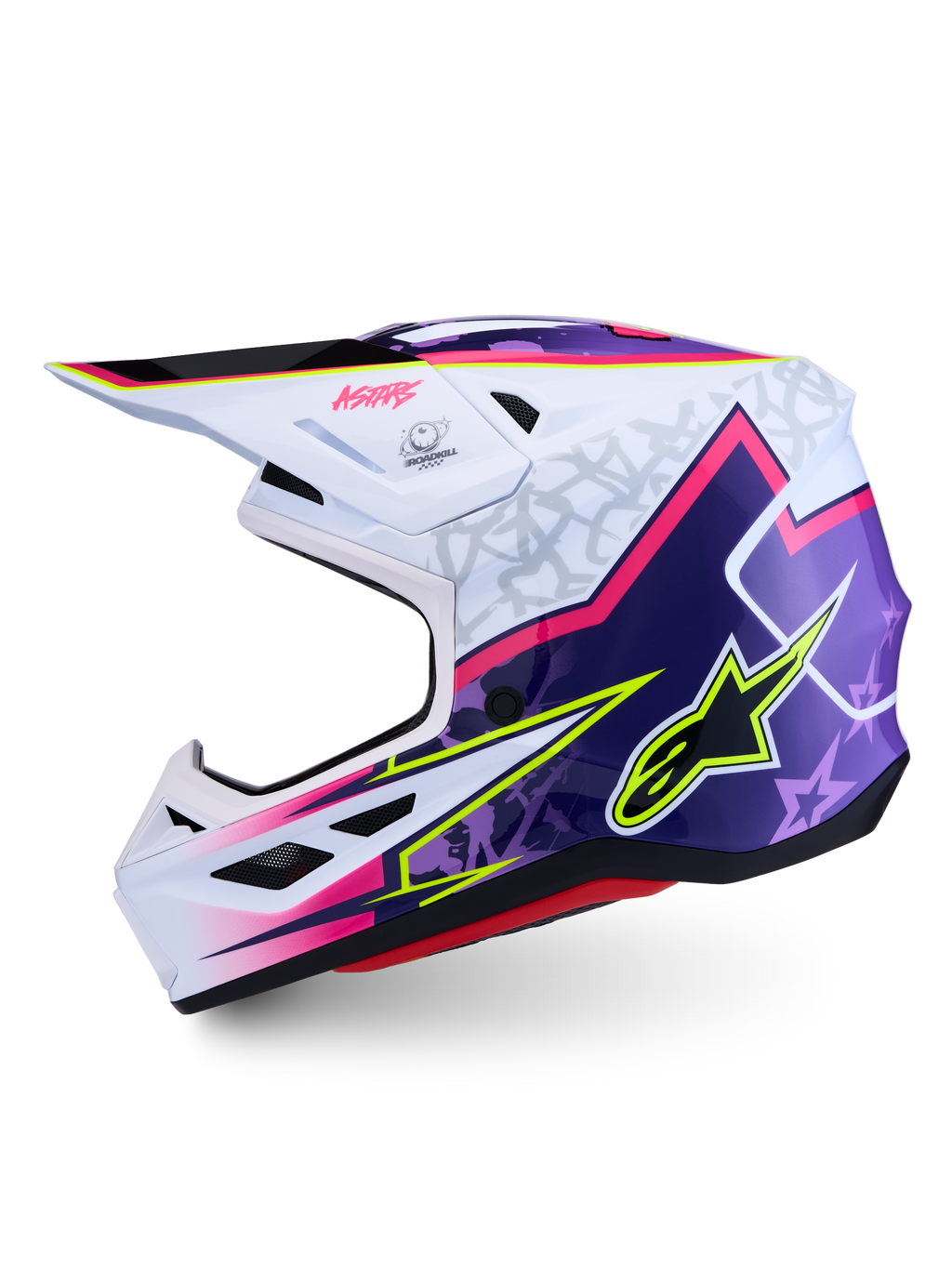 Alpinestars Casco S-M7 Blaster ECE06, casco da motocross professionale per fuoristrada, viola e rosa, calotta in materiale composito, certificato ECE 22.06.
