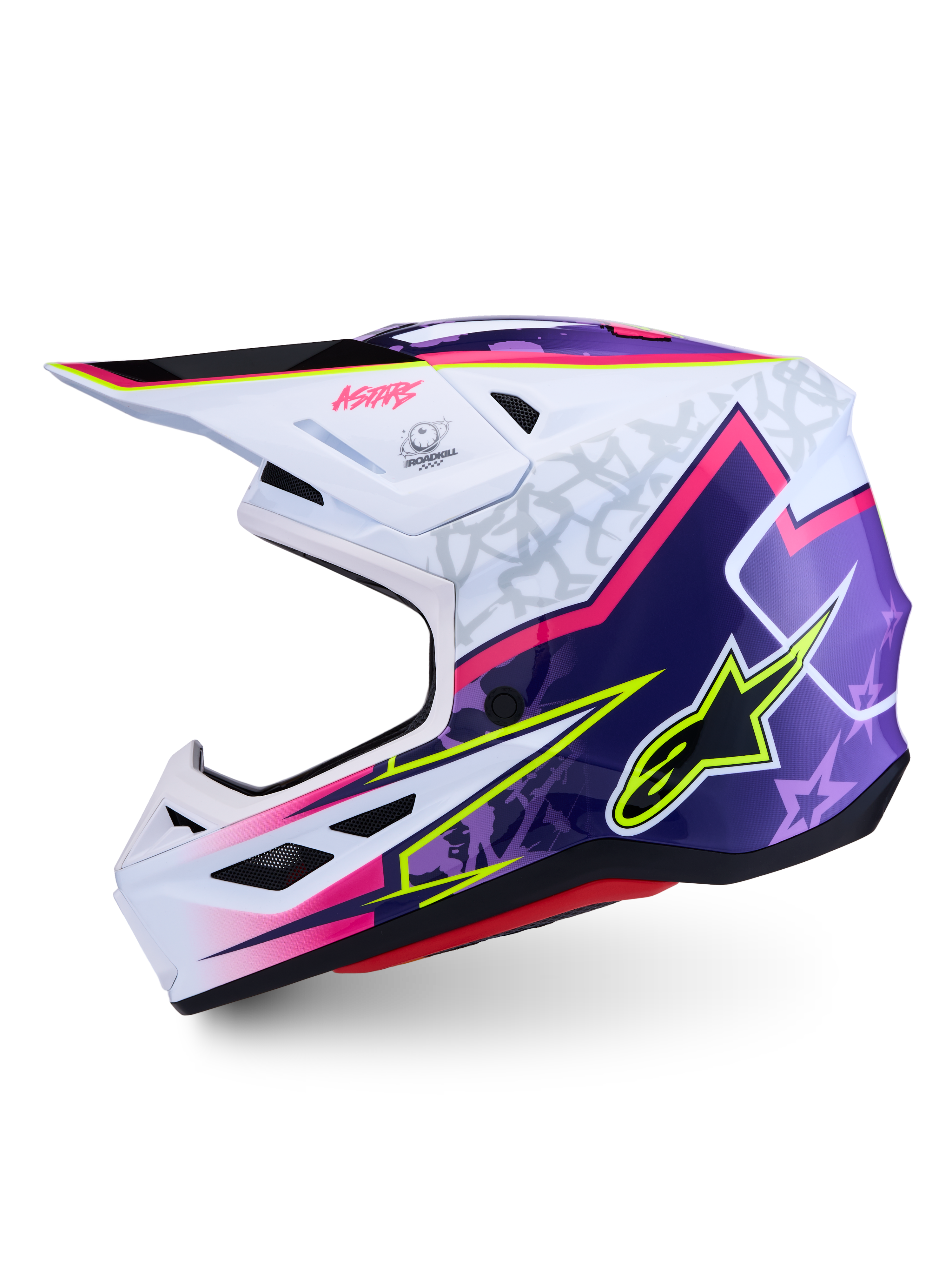 Alpinestars Casco S-M7 Blaster ECE06, casco da motocross professionale per fuoristrada, viola e rosa, calotta in materiale composito, certificato ECE 22.06.
