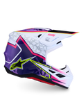 Alpinestars Casco S-M7 Blaster ECE06, casco da motocross professionale, viola, rosa e bianco lucido, calotta leggera in fibra composita per off-road, ventilazione avanzata, certificato ECE 22.06