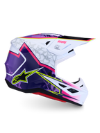 Alpinestars Casco S-M7 Blaster ECE06, casco da motocross professionale, viola, rosa e bianco lucido, calotta leggera in fibra composita per off-road, ventilazione avanzata, certificato ECE 22.06