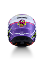 Casco Alpinestars S-M7 Blaster ECE06, casco motocross viola e rosa lucido con grafica a rosa e stelle, certificato ECE 22.06.