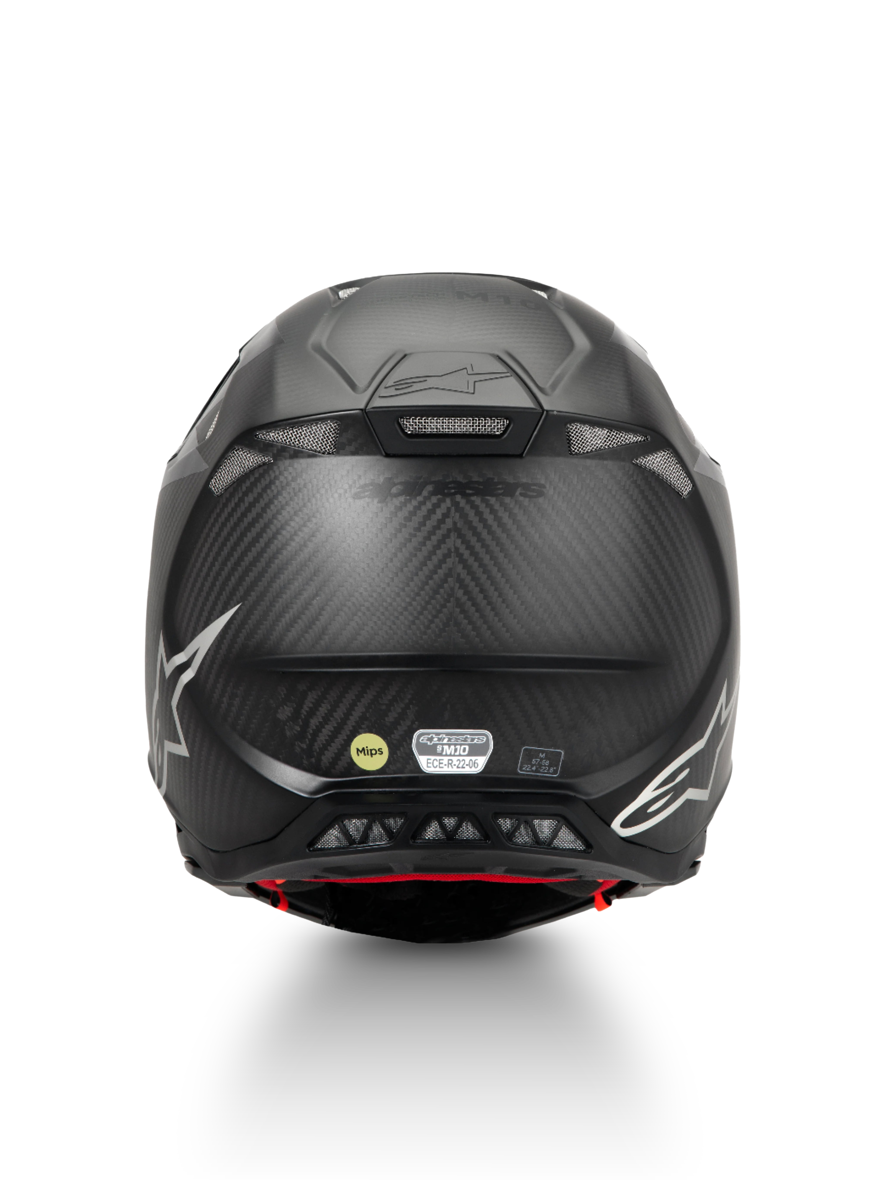 Alpinestars casco Supertech M10 Fame, casco motocross in carbonio nero opaco, protezione MIPS, vista posteriore