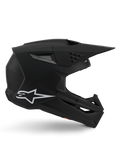Casco Alpinestars S-M3 Solid, casco da motocross, finitura nero opaco, profilo laterale con logo Alpinestars bianco, calotta aerodinamica con molteplici porte di ventilazione e ampia visiera, protezione per la testa professionale per fuoristrada