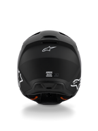 Alpinestars S-M3 Solid Helmet ECE 22.06, casco da motocross, nero opaco, vista posteriore con loghi Alpinestars Astar bianchi, estrattori di ventilazione alla base, finitura opaca per gare fuoristrada