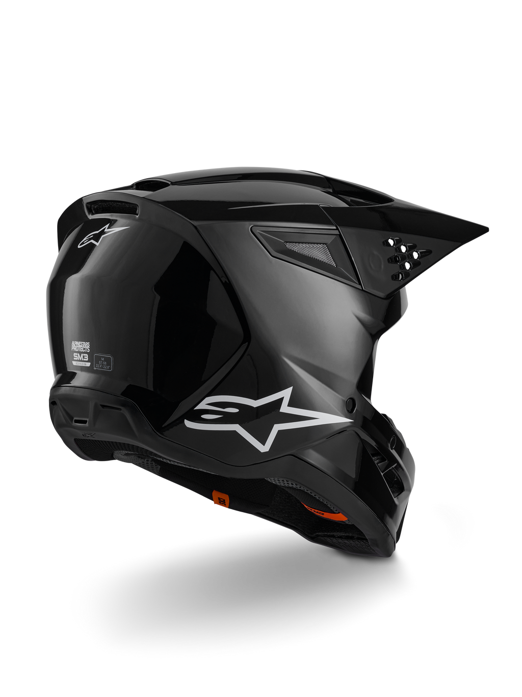 Alpinestars S-M3 Solid Helmet, casco da motocross, nero lucido, con calotta termo-iniettata, visiera integrata e sistema di ventilazione ad alto flusso, design professionale per guida off-road ed enduro