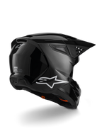 Alpinestars S-M3 Solid Helmet, casco da motocross, nero lucido, con calotta termo-iniettata, visiera integrata e sistema di ventilazione ad alto flusso, design professionale per guida off-road ed enduro