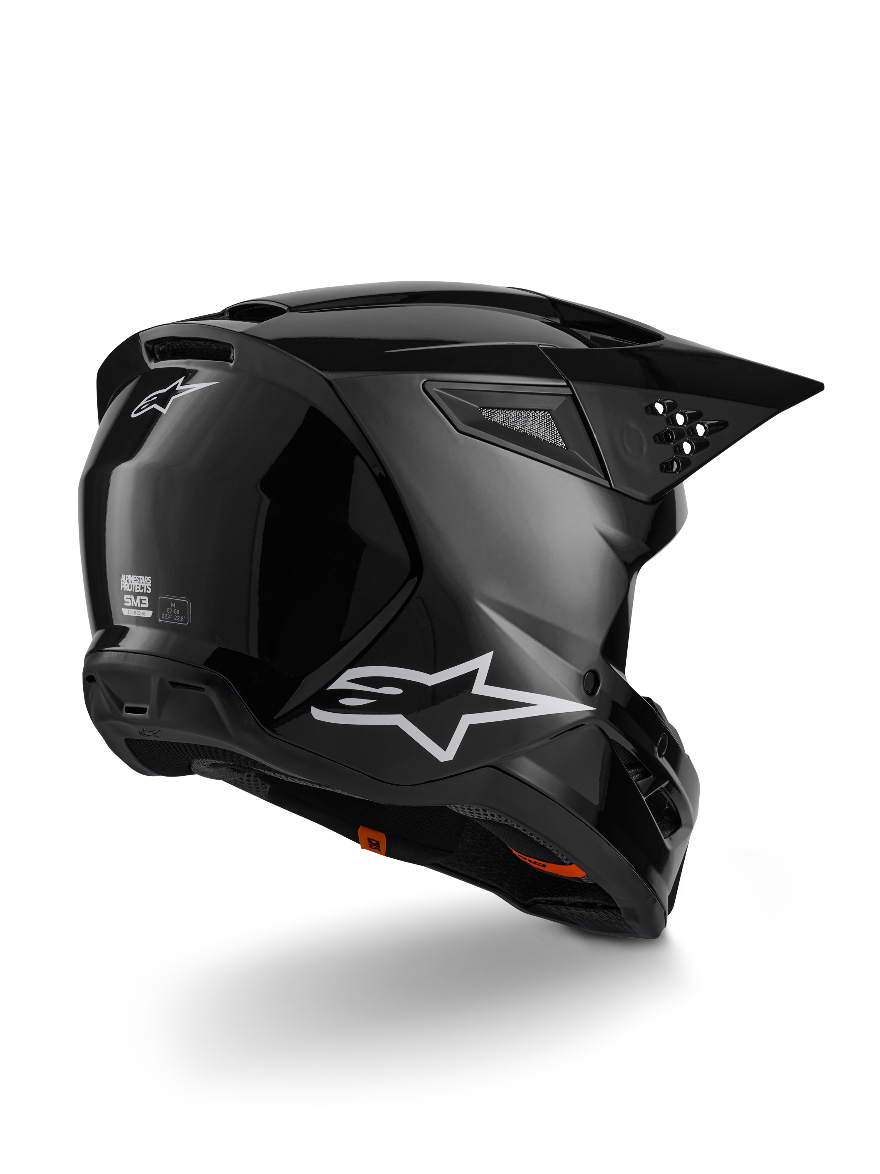 Alpinestars S-M3 Solid Helmet, casco da motocross, nero lucido, con calotta termo-iniettata, visiera integrata e sistema di ventilazione ad alto flusso, design professionale per guida off-road ed enduro