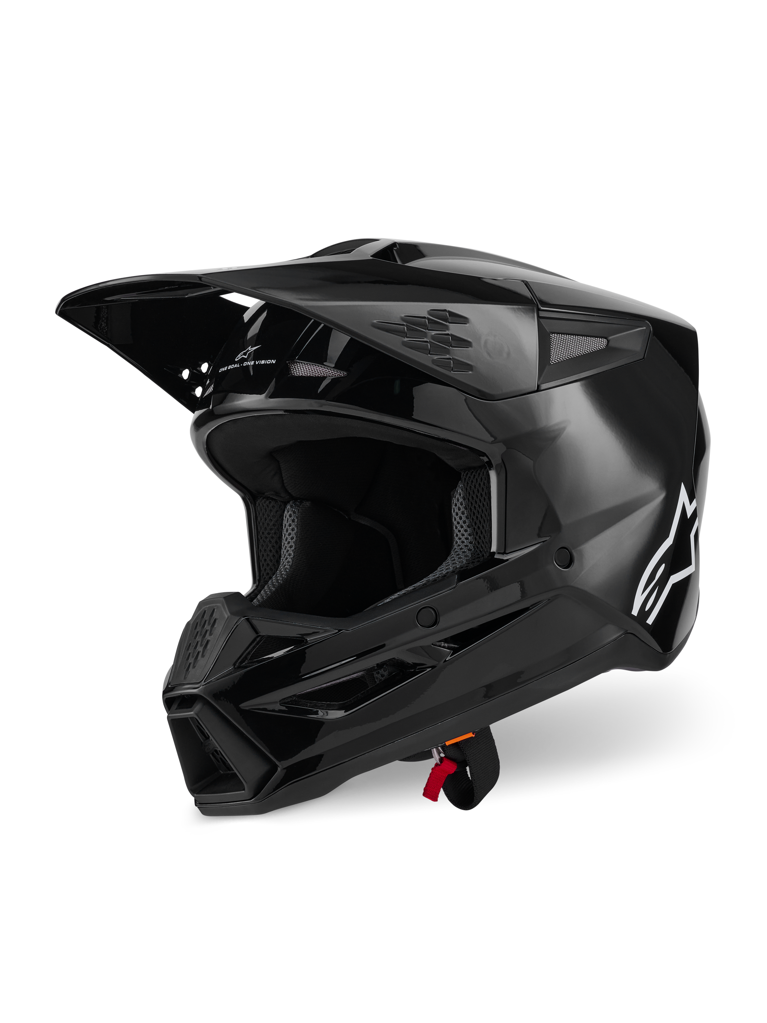Alpinestars S-M3 Solid Helmet ECE 22.06, casco da motocross, nero lucido, con calotta termo-iniettata, visiera regolabile e molteplici prese d'aria, design aerodinamico per corse off-road