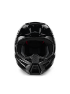 Alpinestars S-M3 Solid Helmet ECE 22.06, casco da motocross, nero lucido, vista frontale che mostra le prese d'aria, calotta aerodinamica elegante con finitura lucida, con logo Alpinestars e marchio 'One Goal. One Vision.'
