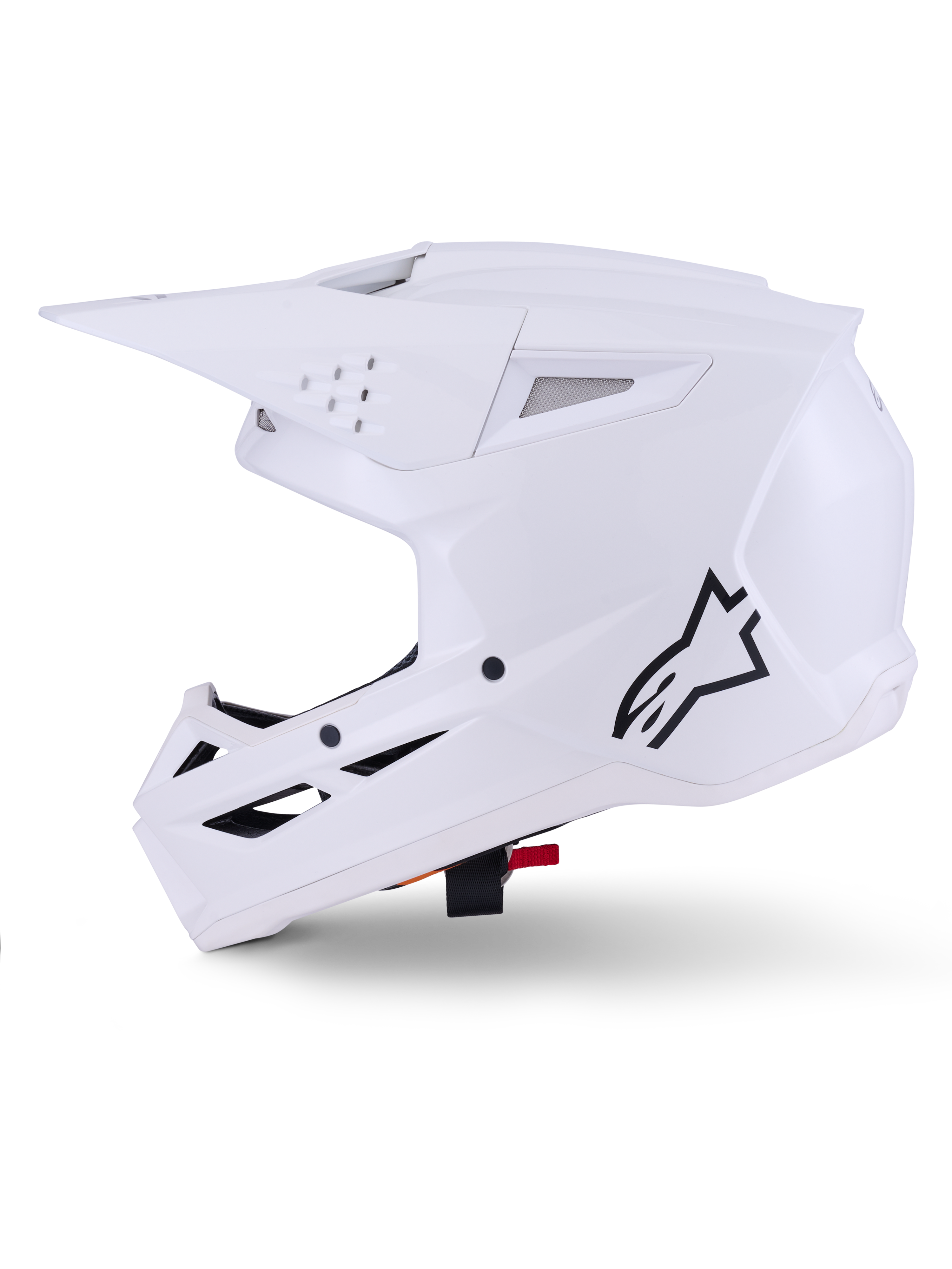 Casco Alpinestars S-M3 Solid, casco da motocross, bianco lucido, caratterizzato da un design aerodinamico, visiera integrata e molteplici porte di ventilazione per corse fuoristrada
