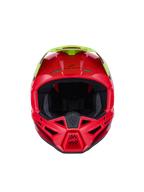 Alpinestars S-M3 Fray Helmet ECE 22.06, casco da motocross, rosso e giallo fluo, vista frontale con finitura lucida, con prese d'aria multiple e una visiera prominente, equipaggiamento protettivo ad alte prestazioni per la guida off-road