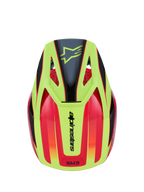 Casco Alpinestars S-M3 Fray, casco da motocross, rosso, giallo fluo e nero lucido, vista dall'alto con design grafico vivace, logo a stella nero sulla visiera gialla e marchio Alpinestars sul retro