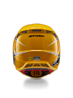 Casco Alpinestars Supertech M10 Ampress, vista posteriore, giallo lucido con accenti neri e bianchi, dotato di prese d'aria posteriori, adesivi MIPS ed ECE 22.06, protezione professionale da motocross