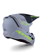 Casco Alpinestars S-M3 Radium, casco da motocross, grigio, nero e giallo fluo opaco, design integrale con calotta angolare, visiera prominente e porte di ventilazione, finitura opaca con grafiche audaci