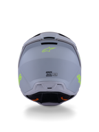 Casco Alpinestars S-M3 Radium, casco da motocross, verde, nero e giallo fluo opaco, vista posteriore che mostra la finitura opaca della calotta, logo Alpinestars giallo neon e dettagli della certificazione ECE 22.06.