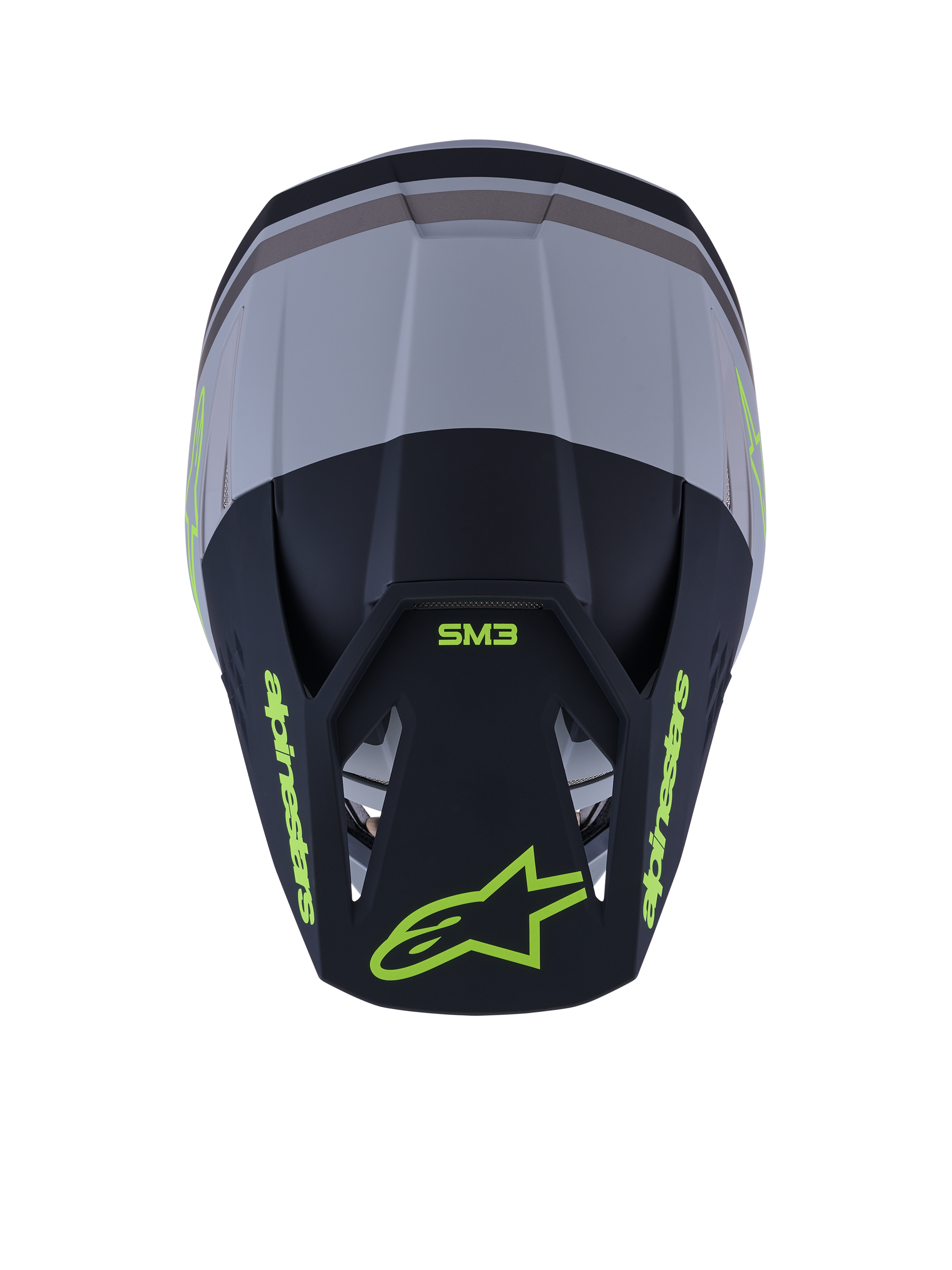 Casco Alpinestars S-M3 Radium, casco da motocross, verde, nero e giallo fluo opaco, finitura opaca con molteplici prese d'aria, design aerodinamico con visiera integrata, equipaggiamento protettivo specializzato per corse off-road e MX