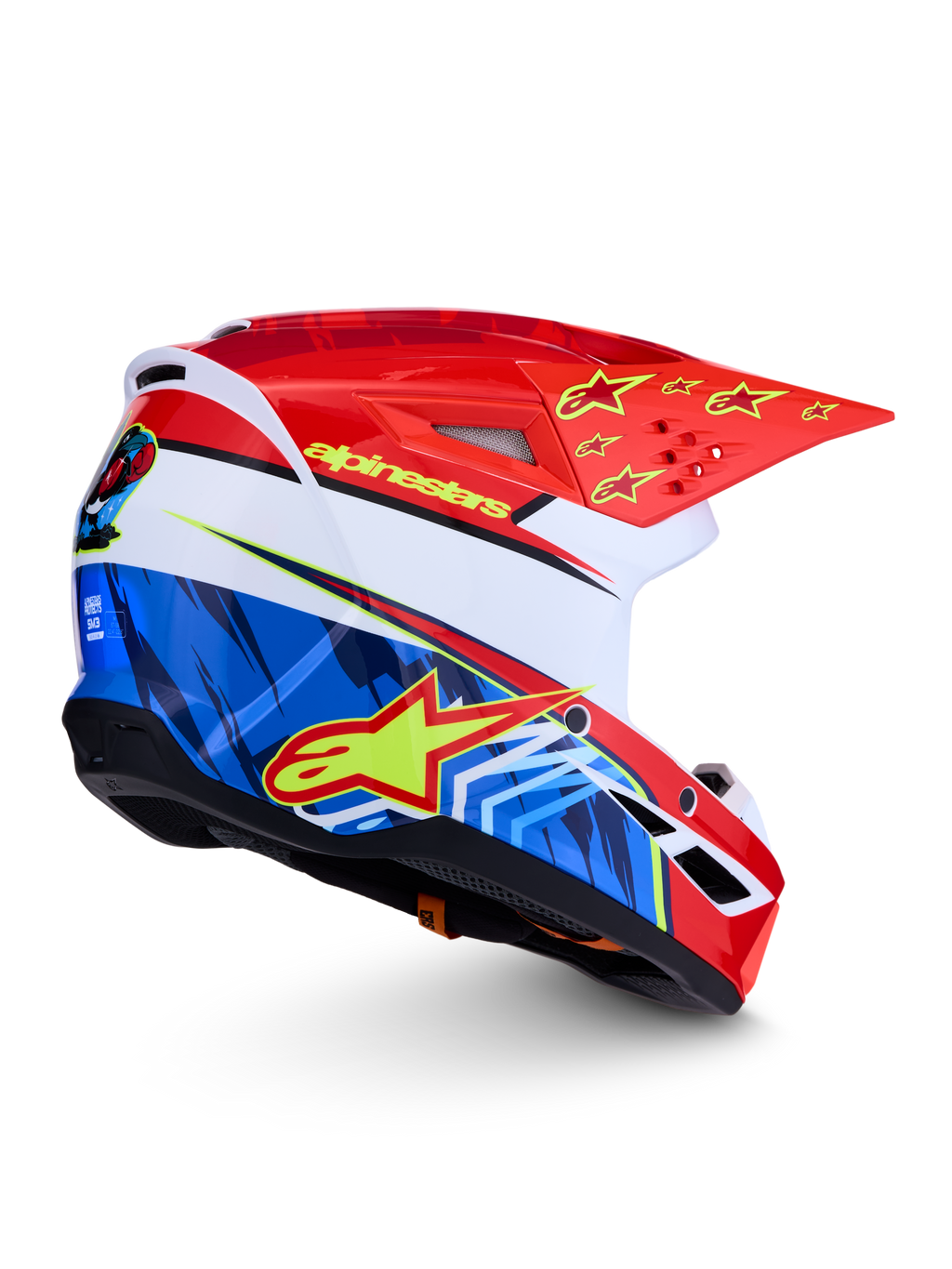 Alpinestars casco SM3 Falcon ECE06, casco da motocross rosso e blu con stelle gialle, certificato ECE 2206, ideale per off-road e enduro
