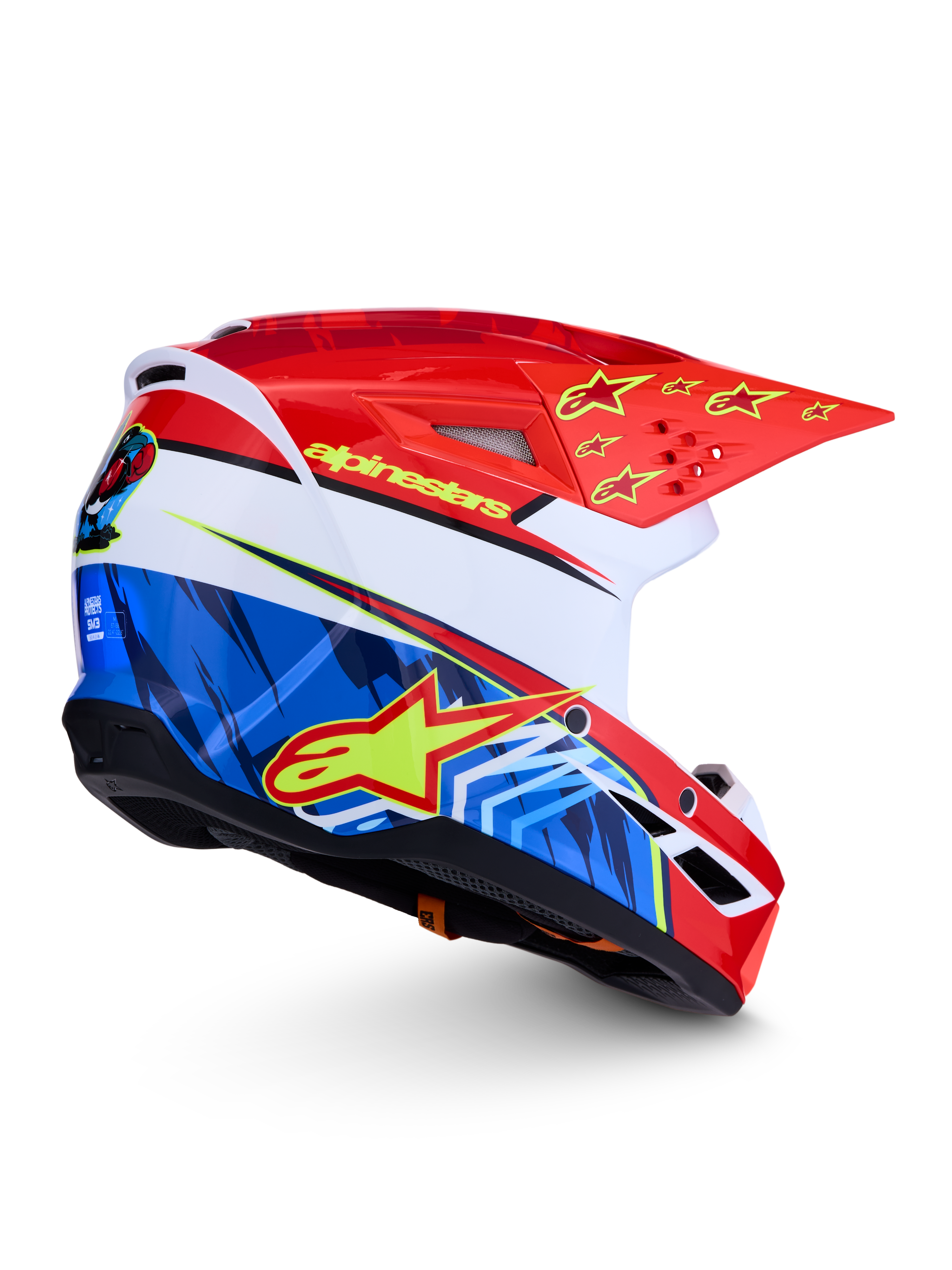 Alpinestars casco SM3 Falcon ECE06, casco da motocross rosso e blu con stelle gialle, certificato ECE 2206, ideale per off-road e enduro
