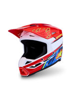 Alpinestars Casco SM3 Falcon ECE06, casco da motocross rosso e bianco con grafiche blu e gialle, certificato ECE 2206