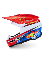 Alpinestars Casco SM3 Falcon ECE06, casco da motocross ed enduro, rosso, bianco e blu con grafiche gialle, certificato ECE 22.06, sistema di rilascio della visiera e ventilazione ottimizzata.