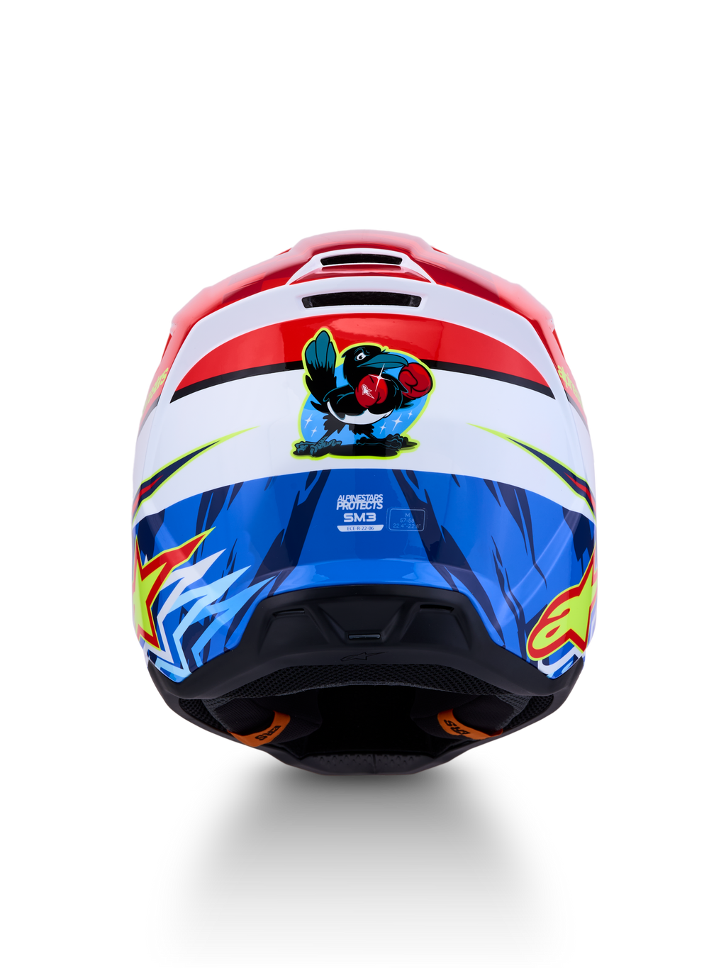 Alpinestars Casco SM3 Falcon ECE06, casco da motocross rosso e blu con grafica di un falco sul retro, certificato ECE 22.06